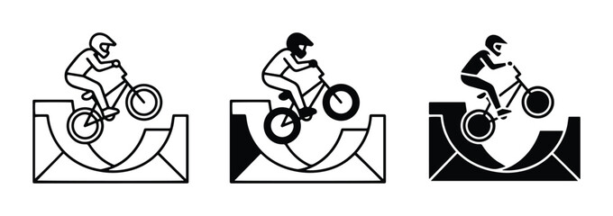 Fototapeta premium BMX Bike Rider Performing Tricks on Ramps, Action Sports Vector Icons