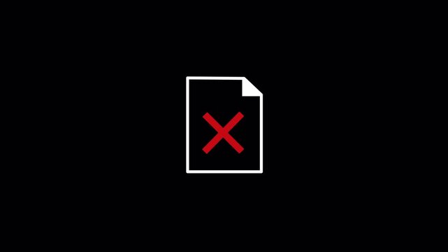 document icon with red delete cross mark animation 4k &ndash; file remove, data cancel, error failed, rejected or invalid file concept ui motion graphics on transparent background