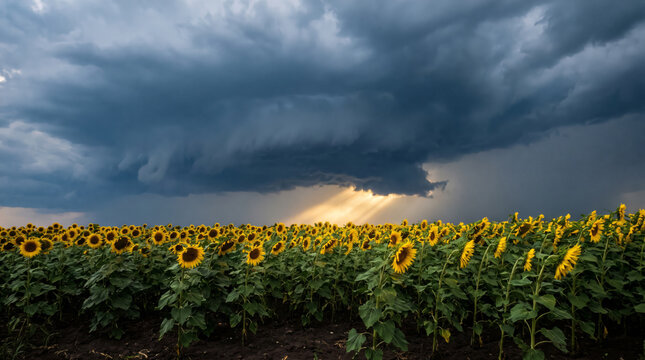 Sunflower Field Facing Away from Approaching Storm Cloud