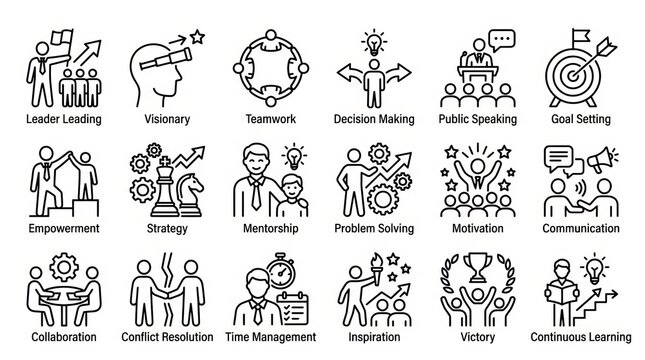 Teamwork and Leadership Concepts Infographic Icons.