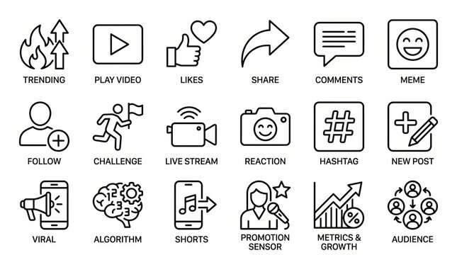 Collection of modern social media and digital engagement icons.