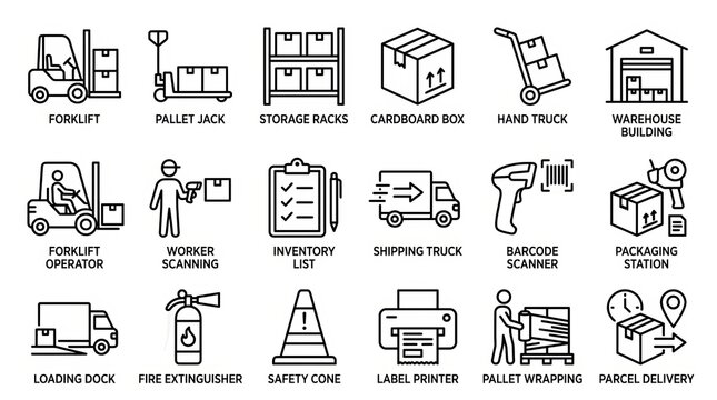 Collection of essential icons representing various home and office safety tools and equipment.