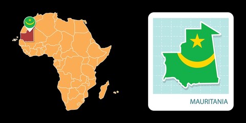 Stylized Mauritania map highlighting a selected territory with a locator pin and inset reference graphic for geographic context. © Umm Hamzah