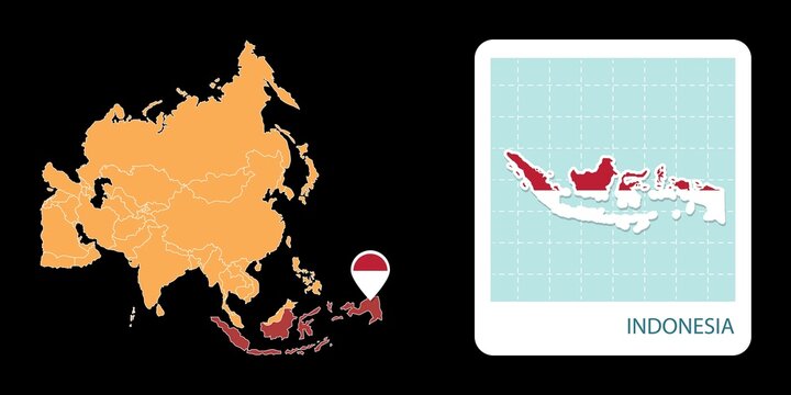 Stylized Indonesia map highlighting a selected territory with a locator pin and inset reference graphic for geographic context.