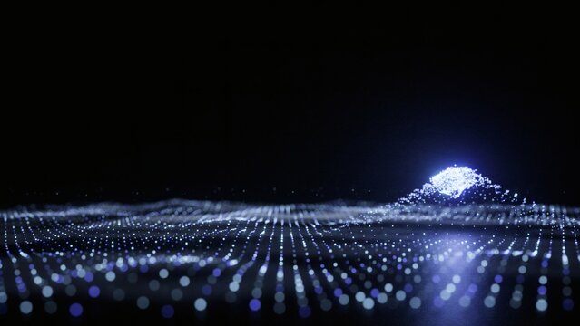 Glowing point cloud terrain of data spread across a deep black void