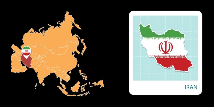 Stylized Iran map highlighting a selected territory with a locator pin and inset reference graphic for geographic context.