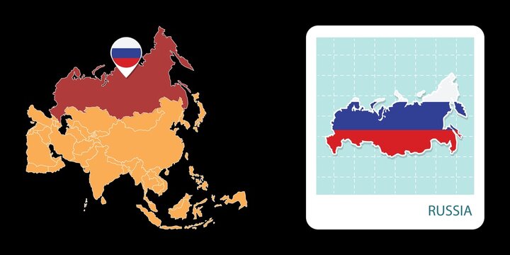 Stylized Russia map highlighting a selected territory with a locator pin and inset reference graphic for geographic context.