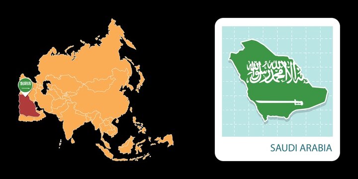 Stylized Saudi Arabaia map highlighting a selected territory with a locator pin and inset reference graphic for geographic context.