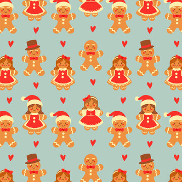 seamless pattern vector illustration with cute christmas gingerbread cookies