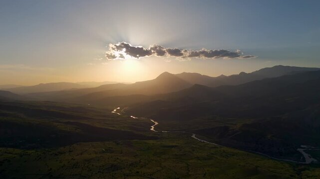 Winding river cuts through lush green valleys (Karasu Erzincan)
