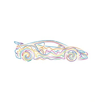 Modern sports car with dynamic motion lines in vibrant gradient vector style