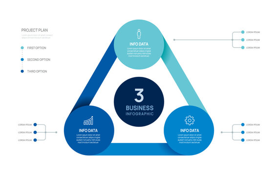 3 option triangular business infographic chart template, presentation with icons elements vector illustration.