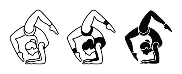 Fototapeta premium Gymnast Poses Vector Set, Artistic Figure Poses, Flexibility And Balance, Black And White Illustrations