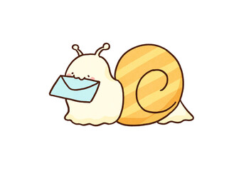 Snail moving slowly with a letter in its mouth, snail mail idiom or slow postal service concept © Chunu