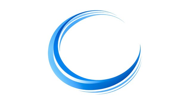 Abstract circular blue flowing wave swirl graphic element on clean white background