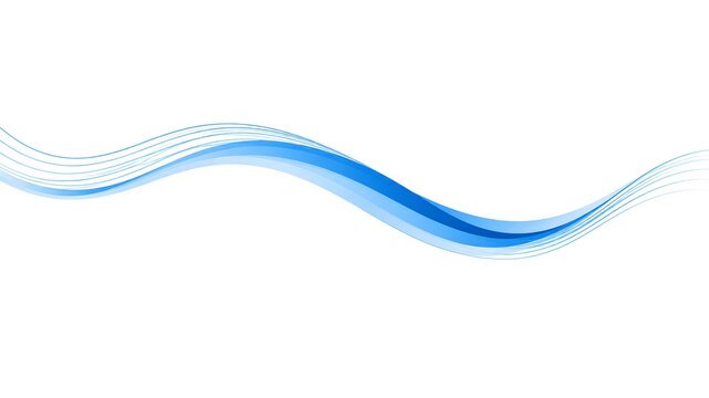 Abstract blue flowing wave line element on clean white background