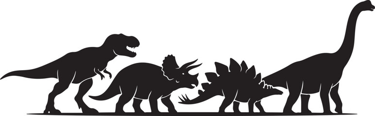 Silhouette of four different dinosaurs isolated © RahimaAkther