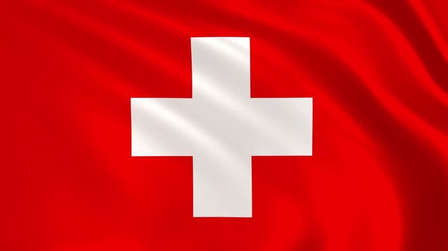 Switzerland flag waving in the wind, Swiss national flag background 4k animation.
