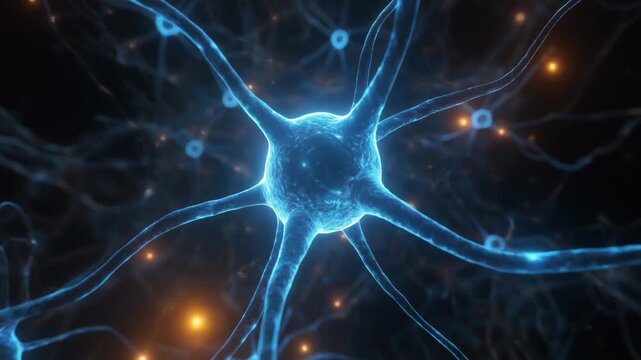 Close-up 3D rendering of human brain neurons transmitting signals and electrical impulses