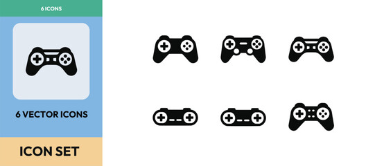 Game controller vector icons set depicting video gamepads and digital entertainment hardware © MstSakila