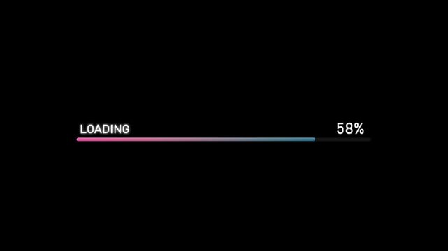 Abstract futuristic loading icon animation with progress bar and percentage indicator from 0 to 100 percent, featuring spinning loader, waiting status, buffering and digital loading concept.