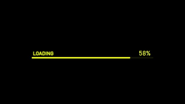 Abstract futuristic loading icon animation with progress bar and percentage indicator from 0 to 100 percent, featuring spinning loader, waiting status, buffering and digital loading concept.