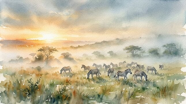 Serengeti Sunrise with Zebras