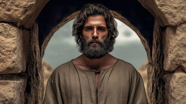 Joseph in an ancient Egyptian prison, sitting alone in a dim stone cell with faith and hope