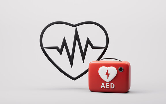 AED medical device for emergency care, 3d rendering.