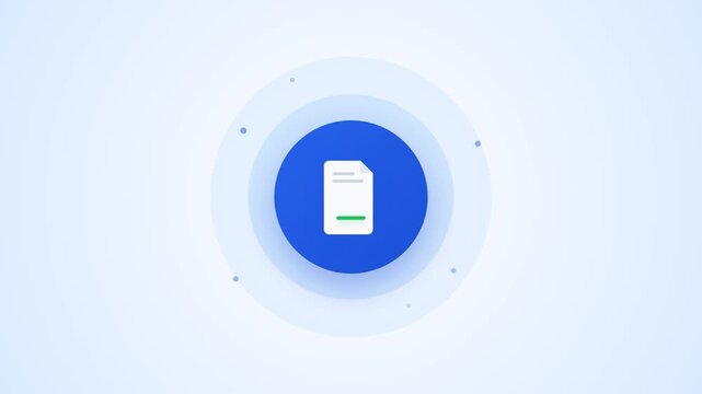 Digital file upload animation featuring a blue circular interface and a minimalist document icon with motion for software user experiences