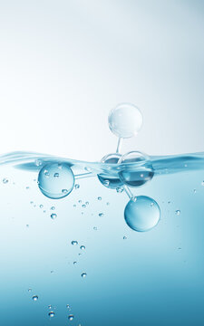 Cosmetics molecule with flowing water surface background, 3d rendering.