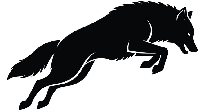 Leaping wolf silhouette against a white background a graphic representation of wildlife
