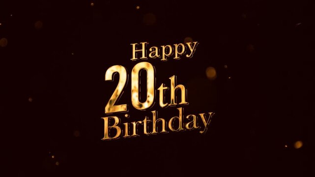 Gold 20th birthday greeting banner, gold fireworks greeting
