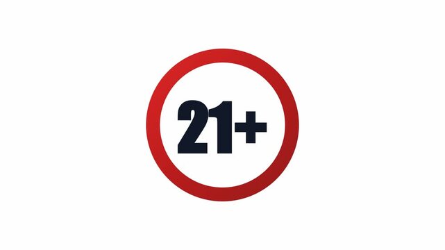 Animation of twenty one plus age restriction icon transitioning. 4K Video