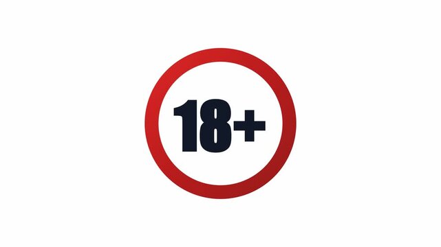 Zooming eighteen plus age restriction warning sign transition. 4K Video