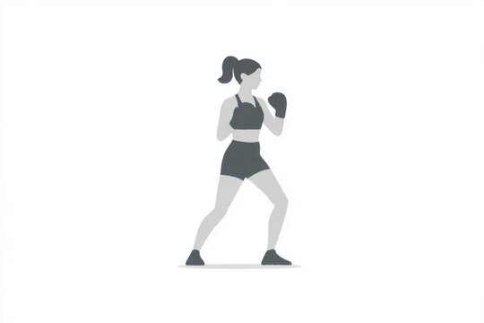 A woman in a black sports bra top and black shorts standing with her hands on her hips wearing boxing gloves. she is performing a kettlebell squat exercise which is a type of exercise that involves.