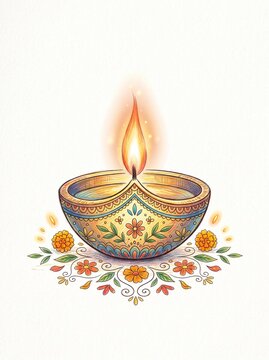 Diya lamp vector illustration pencil art