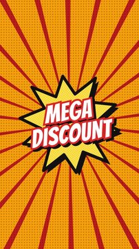 Comic mega discount text animation with pop art style star burst for sale promotion
