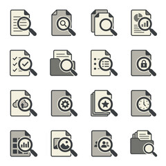 Fototapeta premium Document search and data audit magnifying glass icons.