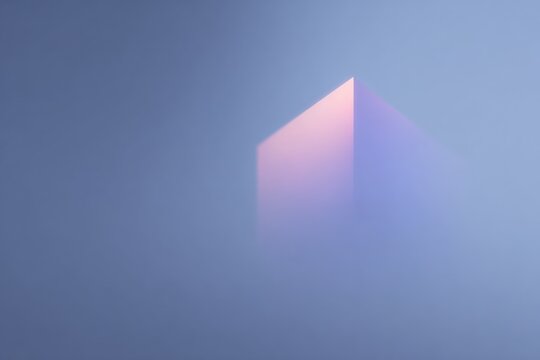A pink triangle in the middle of a blue sky creating a contrast between the two colors. the triangle stands out against the sky making it the focal point of the .