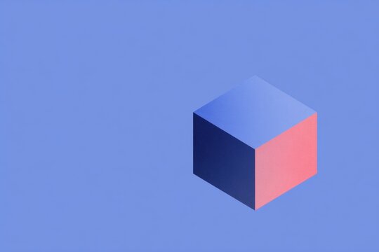 A blue and pink cube on a blue background creating a striking contrast between the two colors. the cube is the main focus of the with the blue background providing a vivid contrast to the vibrant.