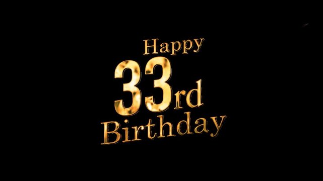 Gold Happy 33rd Birthday banner, gold fireworks greeting