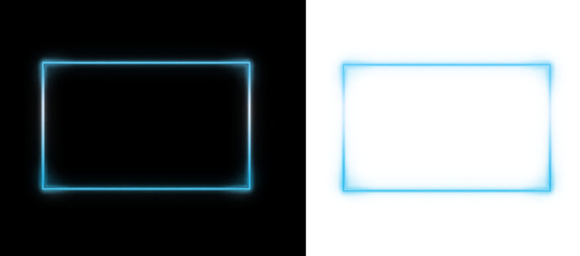 Neon frame glowing blue rectangle border light effect design