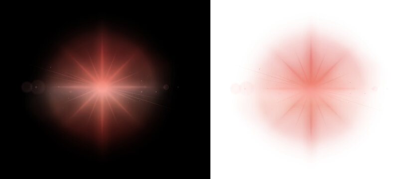Red sunburst flare effect with glowing rays and magical sparks