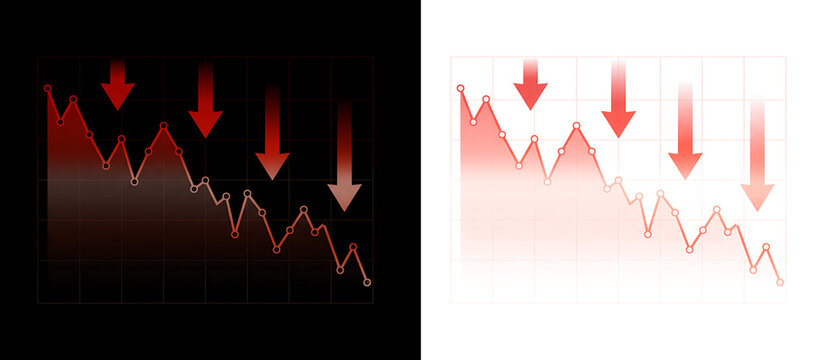 Financial graph with downward trend arrows showing market crash