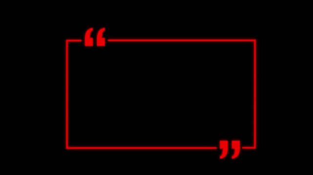 square quote box icon animation. Rectangular quote mark graphic animation. Animated black square quote frame design for textual quotation, paraphrasing.4k animation.