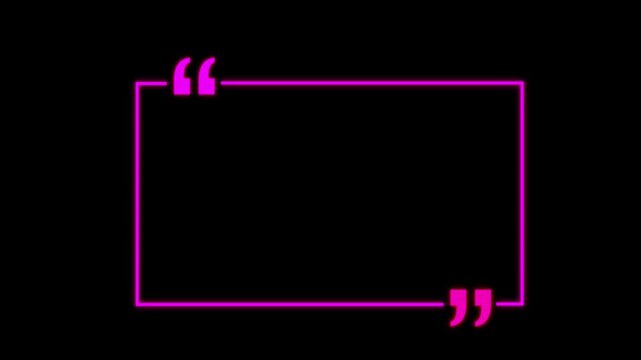 square quote box icon animation. Rectangular quote mark graphic animation. Animated black square quote frame design for textual quotation, paraphrasing.4k animation.
