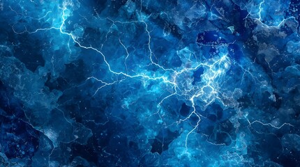 Obraz premium Mysterious blue sapphire and marble texture background with glowing white lightning and crack patterns, luxury abstract design element