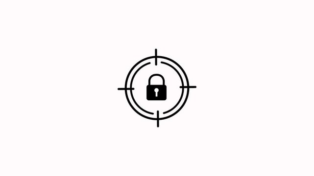 Digital target focus with padlock icon animation on white background. Cybersecurity padlock with target crosshair icon animation for security safety, protection, encryption lock concepts
