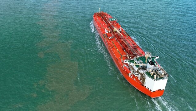 Aerial View of an Oil Tanker Sailing Through the North Sea